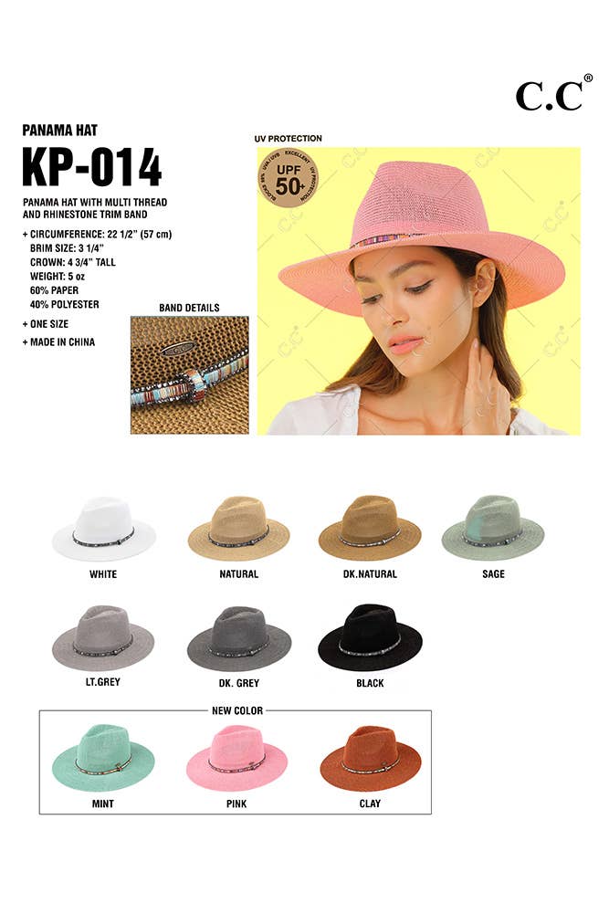 Hana - Wholesale Straw Hat - Women's - C.C Multi Thread Rhinestone Trim Band Panama Hat11
