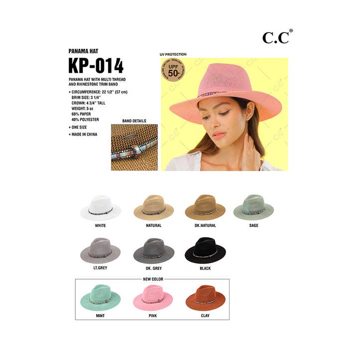 Hana - Venta al por mayor Sombrero de paja - Mujer - Sombrero de Panamá C.C con ribete de diamantes de imitación multihilo11