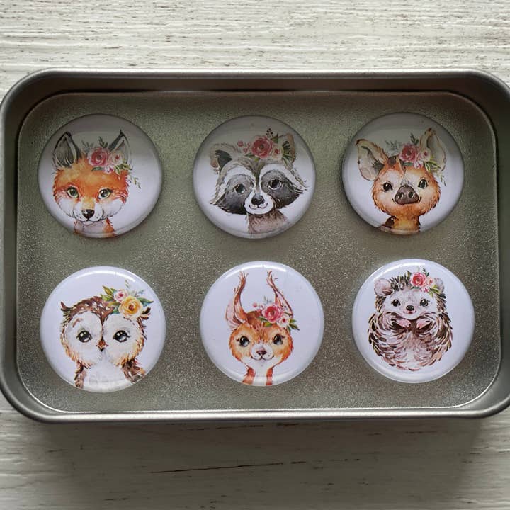 Forest Friends Woodland Animals MAGNETS set of 6 in tin for wholesale by Scattered Seed Co