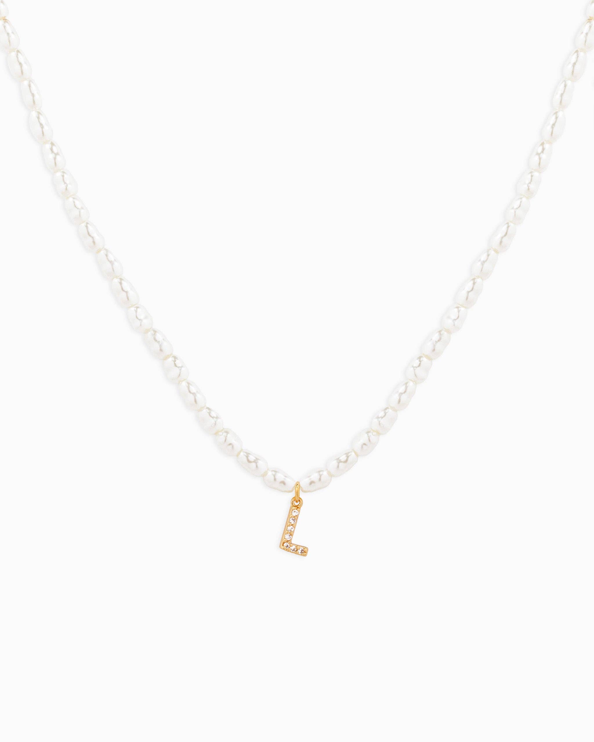 Sessori - Wholesale Pendant/Charm Necklace - CZ Pave Letter Pendant Acrylic Pearl Necklace12