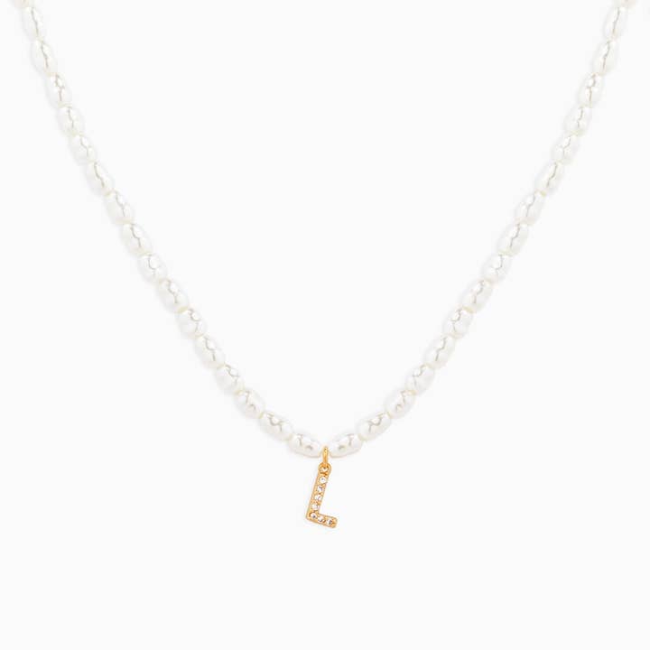 Sessori - Wholesale Pendant/Charm Necklace - CZ Pave Letter Pendant Acrylic Pearl Necklace12