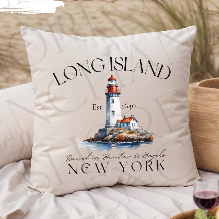 Long Island NY Beach & Summer Pillow Gift for wholesale by Enchanted Shores Co