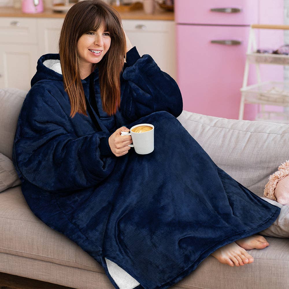 Pavilia - Wholesale Hoodie - Women's - Chest Pocket Sherpa Hoodie Blanket - Patch Pocket (Regular / Long)129