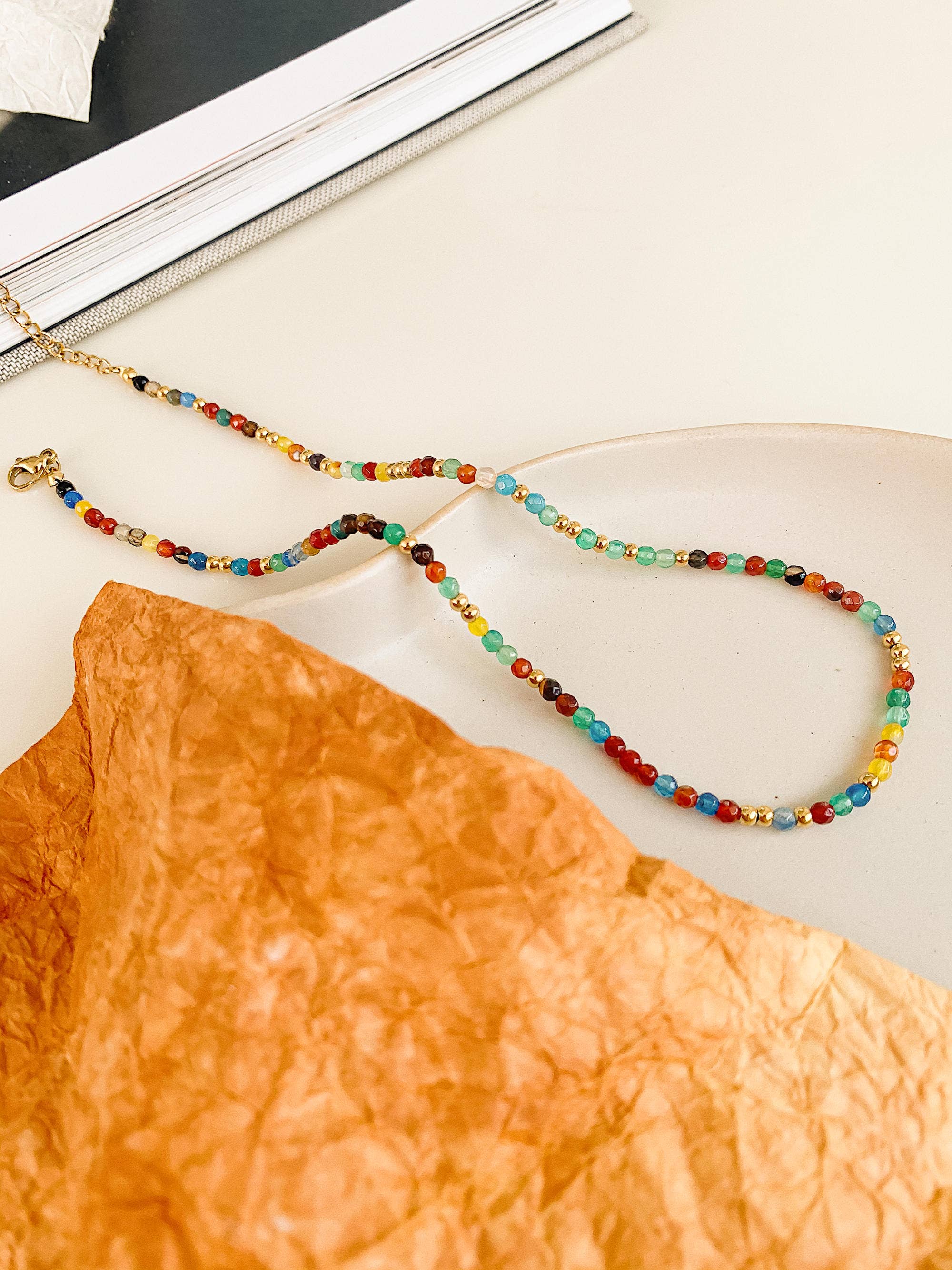 Estelle 18K Gold Non-Tarnish Beaded Multi Color Necklace for wholesale on Faire3