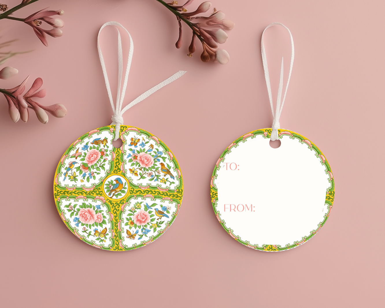 Design Carolinas - Vente Étiquette cadeau - Ensemble d'étiquettes-cadeaux carrées ou rondes Médaillon Rose Antique6