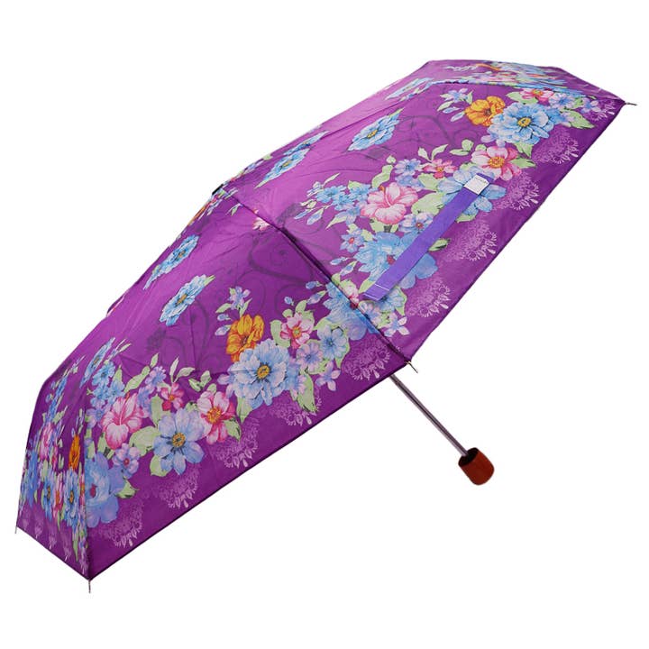 Cap Zone - Wholesale Umbrella - Women's - Floral Print Manual Travel Size Umbrella