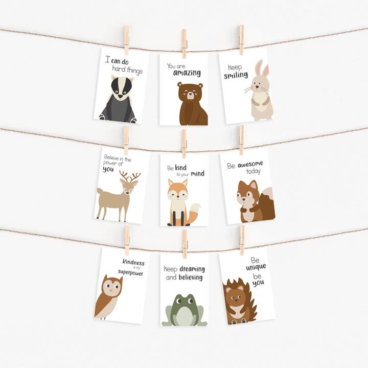 Woodland Animal Affirmation Postcards for wholesale by Dolly and Fred Designs