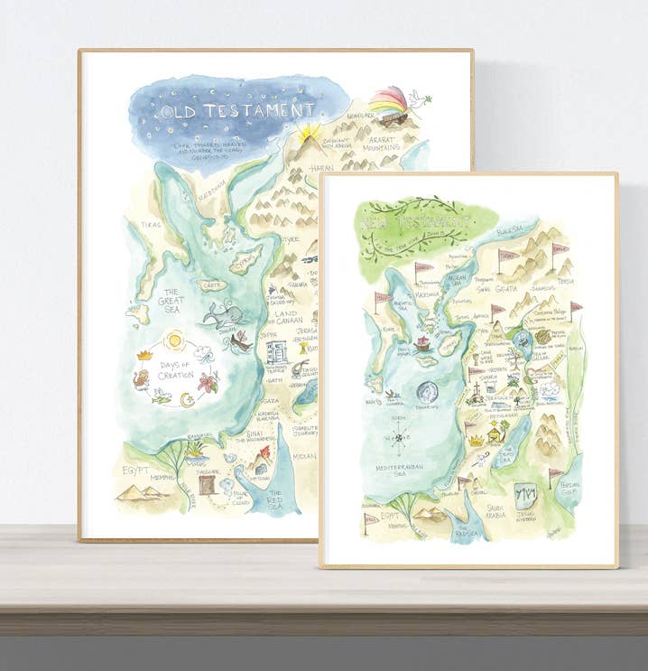 Elizabeth Wade Studio - Wholesale Art Print - Bible Watercolor Story Map Art Prints Set1