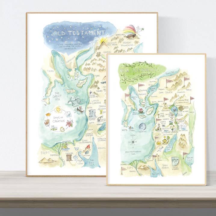 Elizabeth Wade Studio - Wholesale Art Print - Bible Watercolor Story Map Art Prints Set1