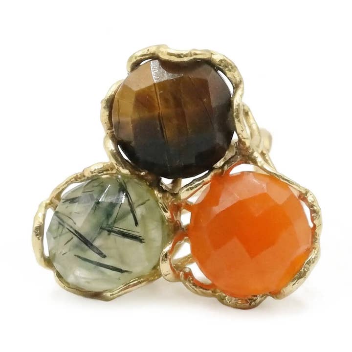 Anel Baviera Face Ed. Limitada Laranja, Castanho e Verde Prehnita por atacado de ACUS