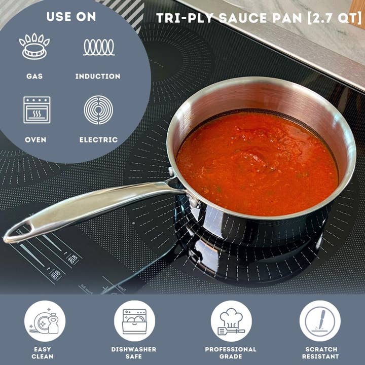 Lexi Home - Wholesale Saucepan - Diamond Oven Safe Stainless Steel Tri-Ply 2.7 QT Saucepan