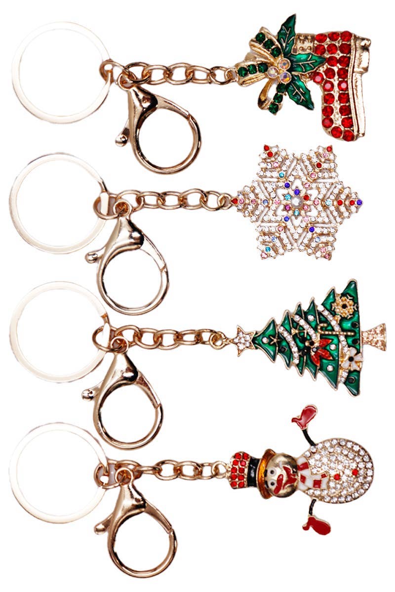 ASSORTED Christmas Ornament Bling Rhinestone Key Chain for wholesale on Faire1