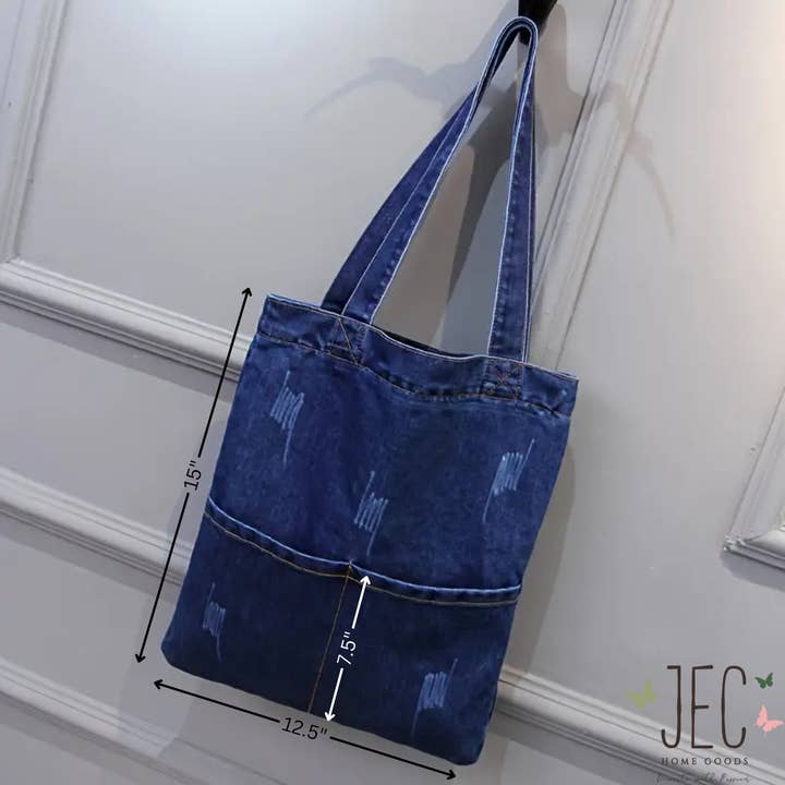 Borsa shopper in denim per la vendita all'ingrosso da parte di JEC Home Goods Inc