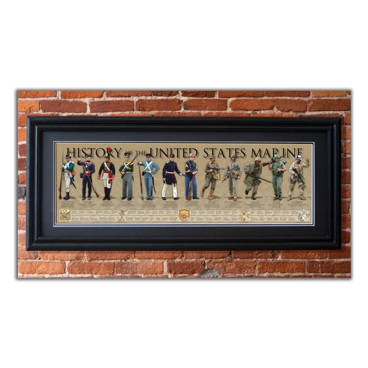 Geschichte der United States Marine - Gerahmt 2" Schwarz Doppelt Mattiert, Gerillte Leiste 11 ¾" x 36" für den Großhandel von History America
