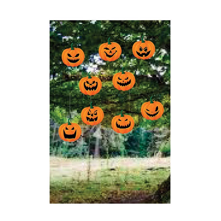 Set of 9 hanging pumpkins 8x8" for wholesale by AAHS Enterprises