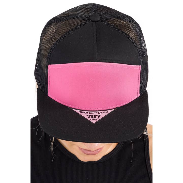 Cap Zone - Wholesale Trucker hat – Women’s - Colored Front Two Tone 7 Panel Flat Bill Trucker Hat12