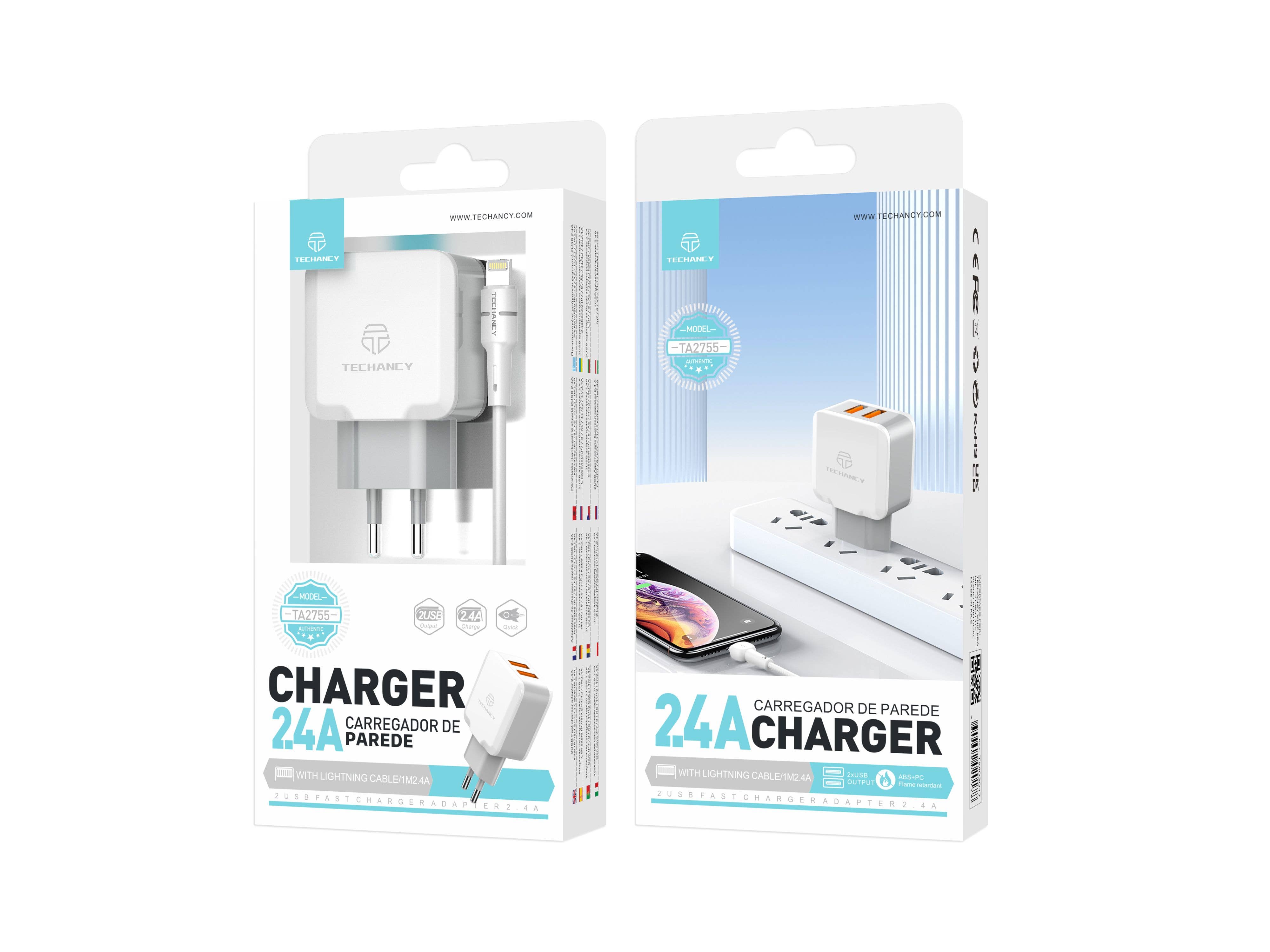 TECHANCY - Wholesale Charger - Techancy Wall Charger USB 2.4A, Fast Charging Adapter TA27554