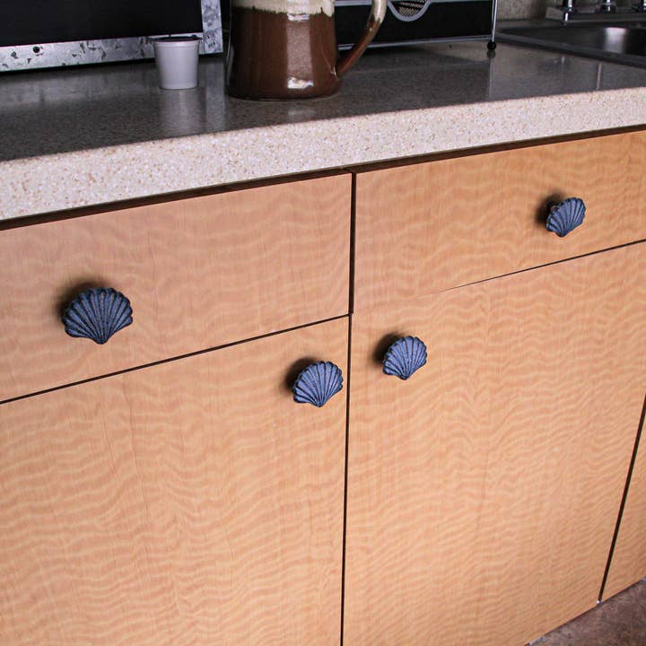 Zeckos – wholesale Knopp/Handtag – Uppsättning av 6 blå gjutjärn kammussla Sea Shell låda drar4