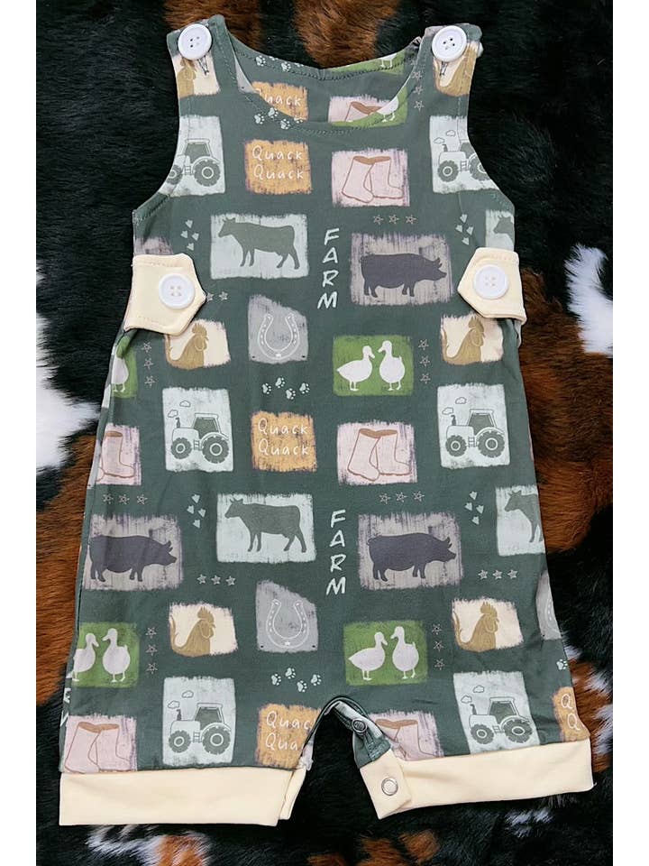 Kids Charm Online - Wholesale Jumpsuit - Baby - Farm printed boys baby romper with snaps.