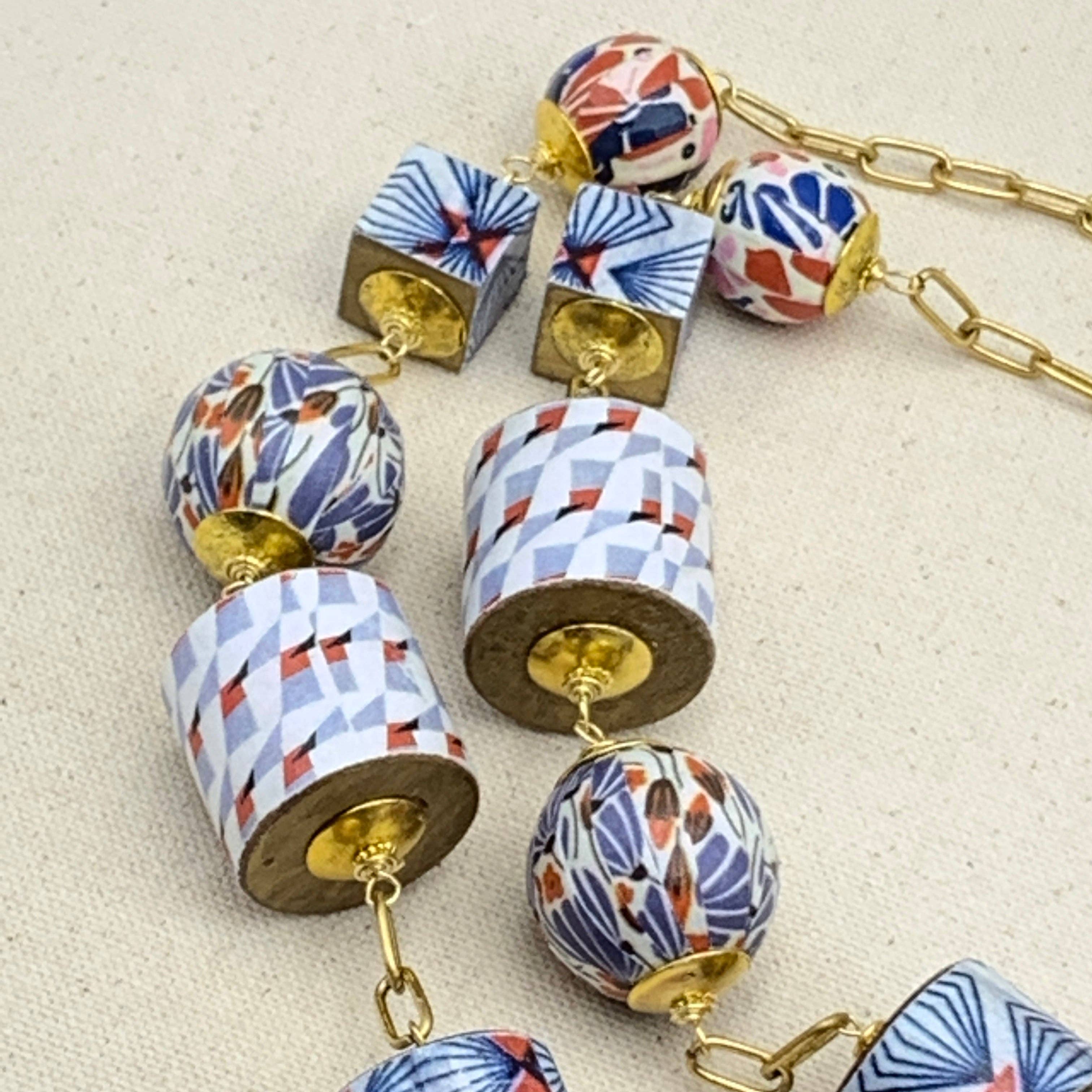 Lenora Dame - Wholesale Beaded/Pearl Necklace - Folk Art Linked Wooden Bead Necklace8