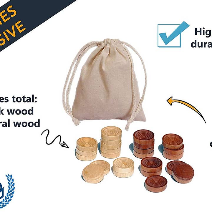 Wood Expressions - Wholesale Board Game - Checkers in Brown and Natural Wood - 1.5 in. diameter