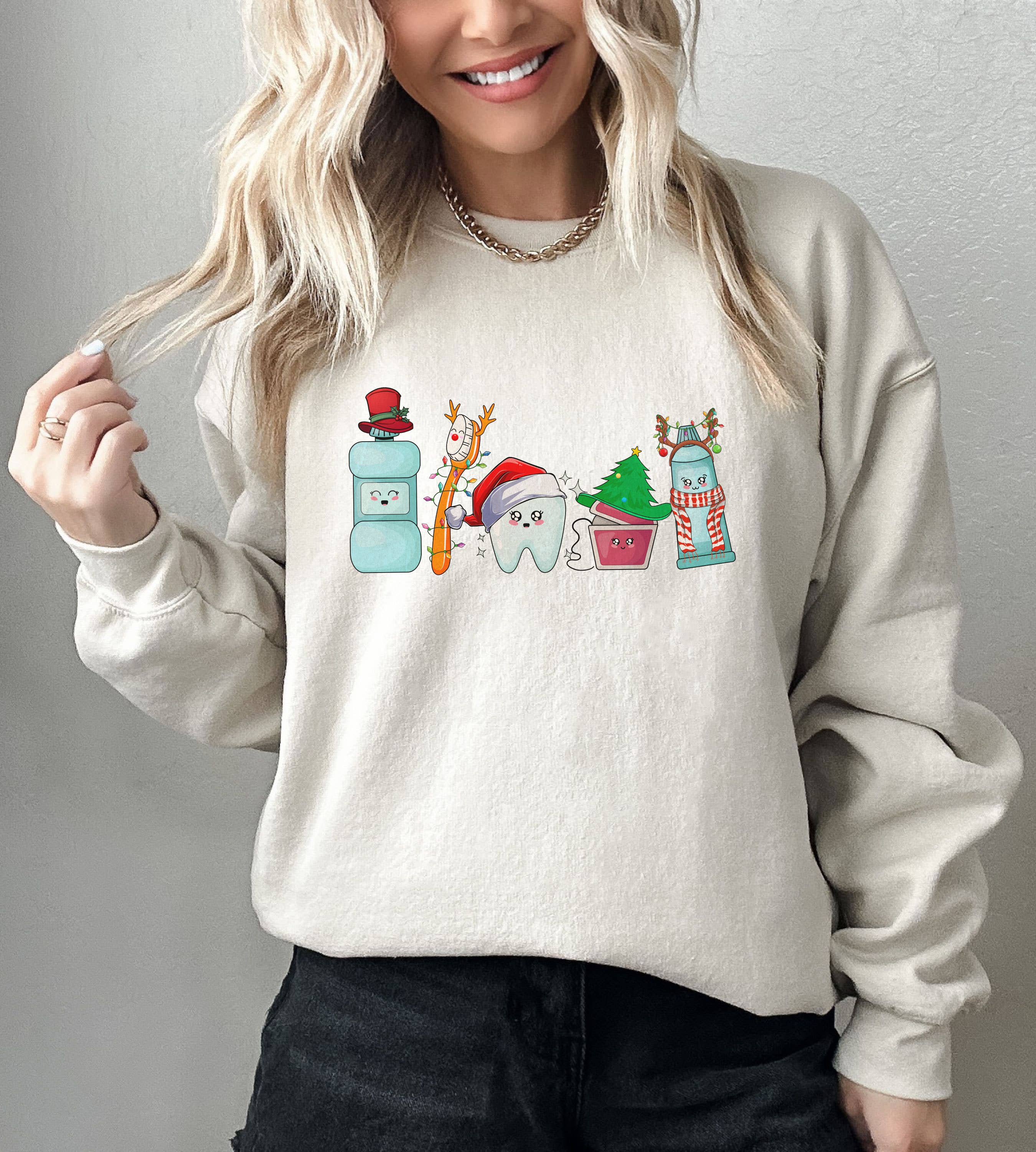 NVC Ecommerce LLC - Wholesale Graphic Sweatshirt - Women's - Tooth Christmas Sweatshirt, Dentist Xmas, Dental Hygienist3