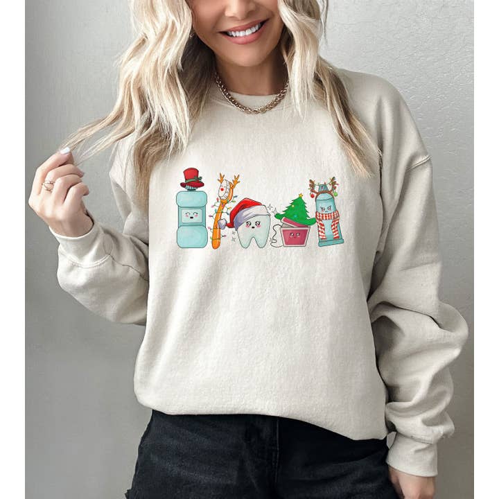 NVC Ecommerce LLC - Wholesale Graphic Sweatshirt - Women's - Tooth Christmas Sweatshirt, Dentist Xmas, Dental Hygienist3