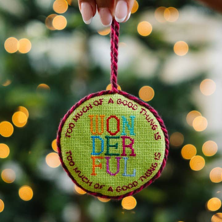 Needlepoint Ornament - Too Much for wholesale by Furbish Studio