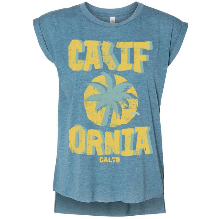 Sunset California Love Rolled Sleeve Tank for wholesale by State Bliss