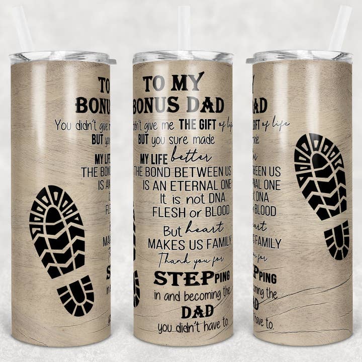 Gobelet Bonus Dad | Gobelet mince 20 oz | Acier inoxydable | Imprimé UV pour la vente par The Sign Factory TX