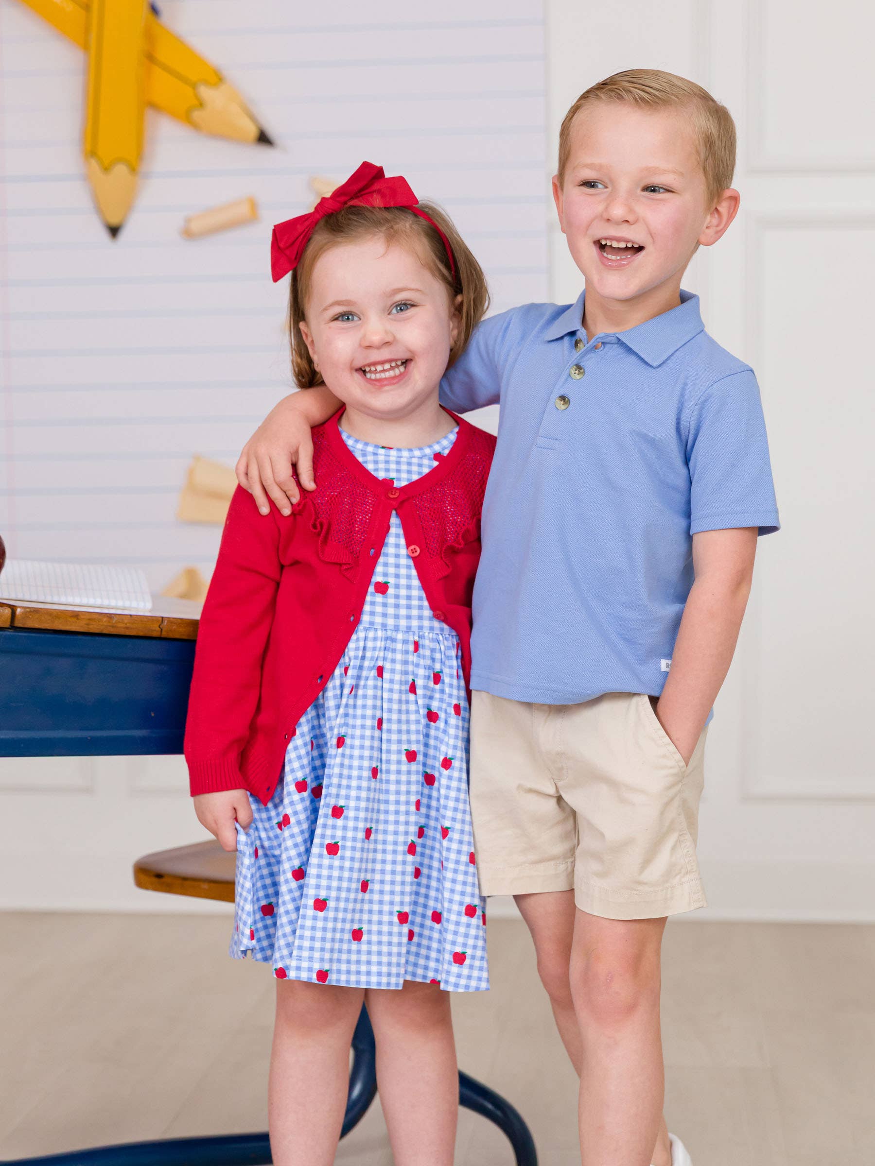 Blue Girls Apple Orchard Gingham Short Sleeve Knit Twirl Dress for wholesale on Faire4