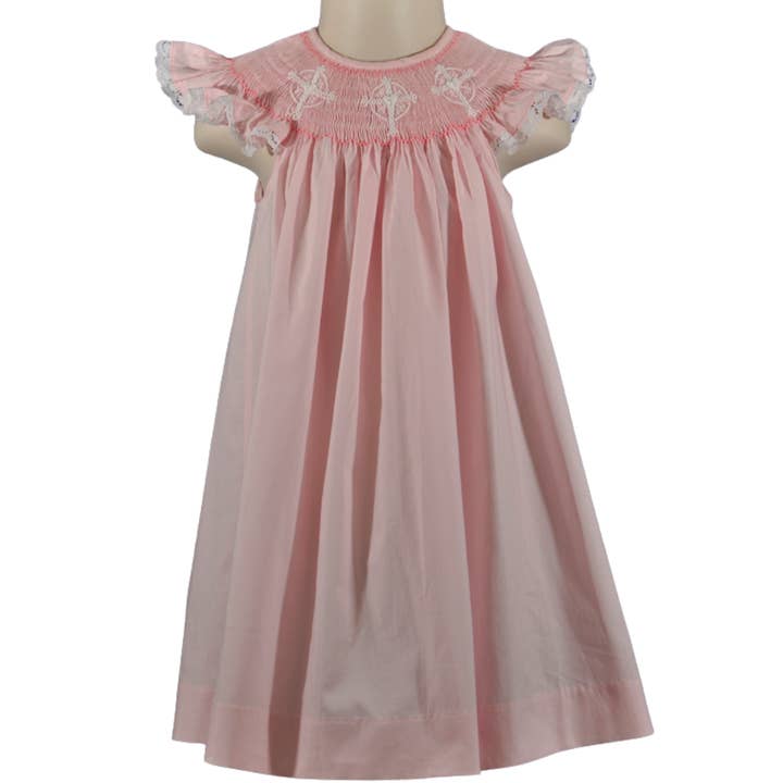 Hello Bebes! - Vente Robe – enfant - Robe évêque à ailes d'ange croisée smockée rose clair