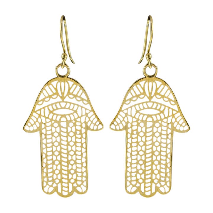 Hamsa Large Brass Earrings for wholesale by Saraswati Imports
