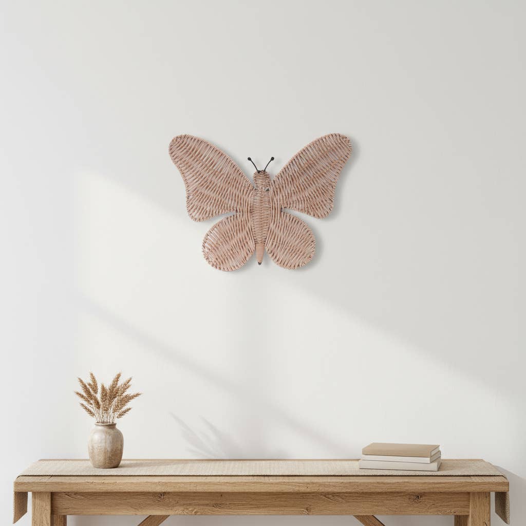 HomeRoots - Wholesale Wall Decor - Kids & Baby - 14" X 18" Natural Butterfly Rattan Hanging Dimensional Sculpture1