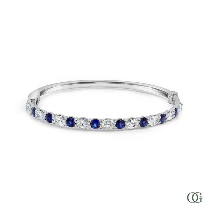 Bracciale con Diamanti Coltivati in Laboratorio Ovali e Zaffiro (4,25 CTW) per la vendita all'ingrosso da parte di Orchid Gems Fine Jewelry