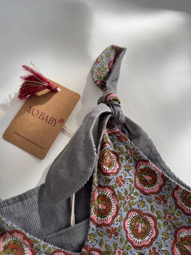 Yo Baby - Vente Barboteuse – bébé - Combinaison réversible en velours côtelé gris uni et imprimé floral gris16