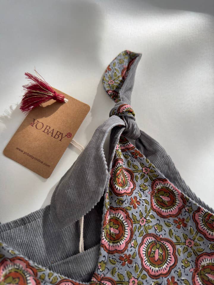 Yo Baby - Vente Barboteuse – bébé - Combinaison réversible en velours côtelé gris uni et imprimé floral gris16