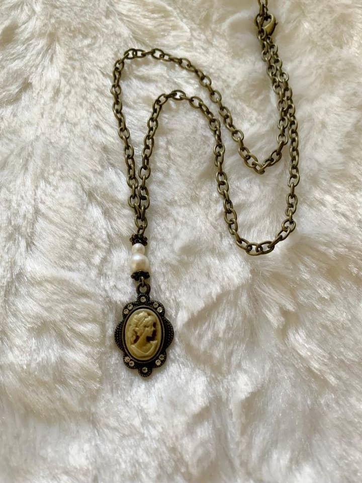 Bronze Pearl Cameo Necklace for wholesale by Petals Jewelry Designs By Brandi Crain