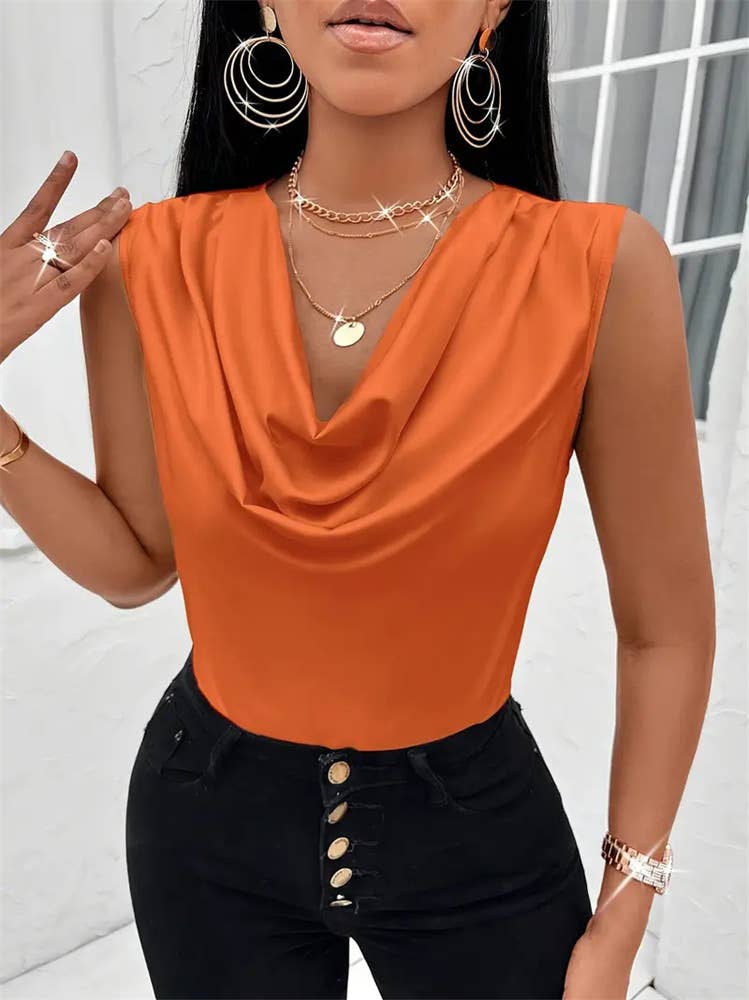 Lily Clothing - Wholesale Blouse - Women's - Sexy swing neck tank top sleeveless satin Top1