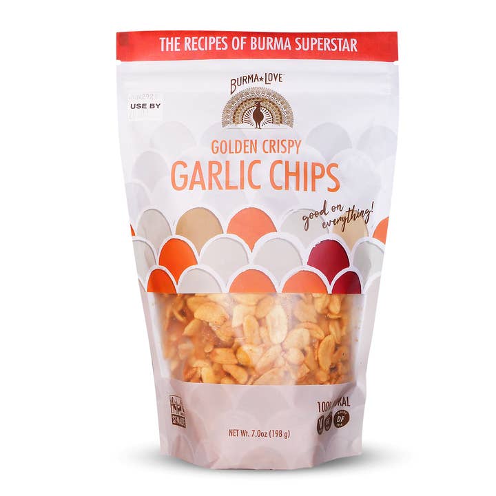 Golden Crispy Garlic Chips for wholesale by Burma Love Foods Company