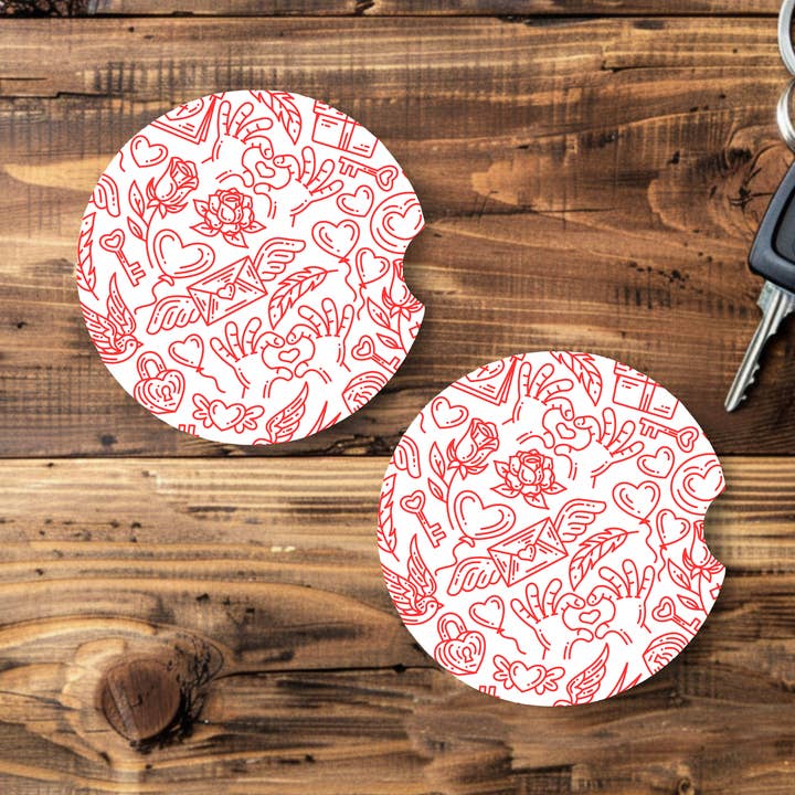 Garabatos de San Valentín - Posavasos para coche para venta al por mayor de Creative Loops Co