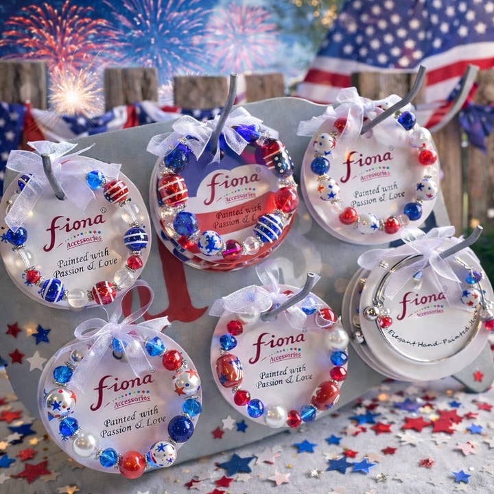 Bracelets patriotiques peints à la main, 36 pièces, présentoir de comptoir américain pour la vente par Fiona Accessories