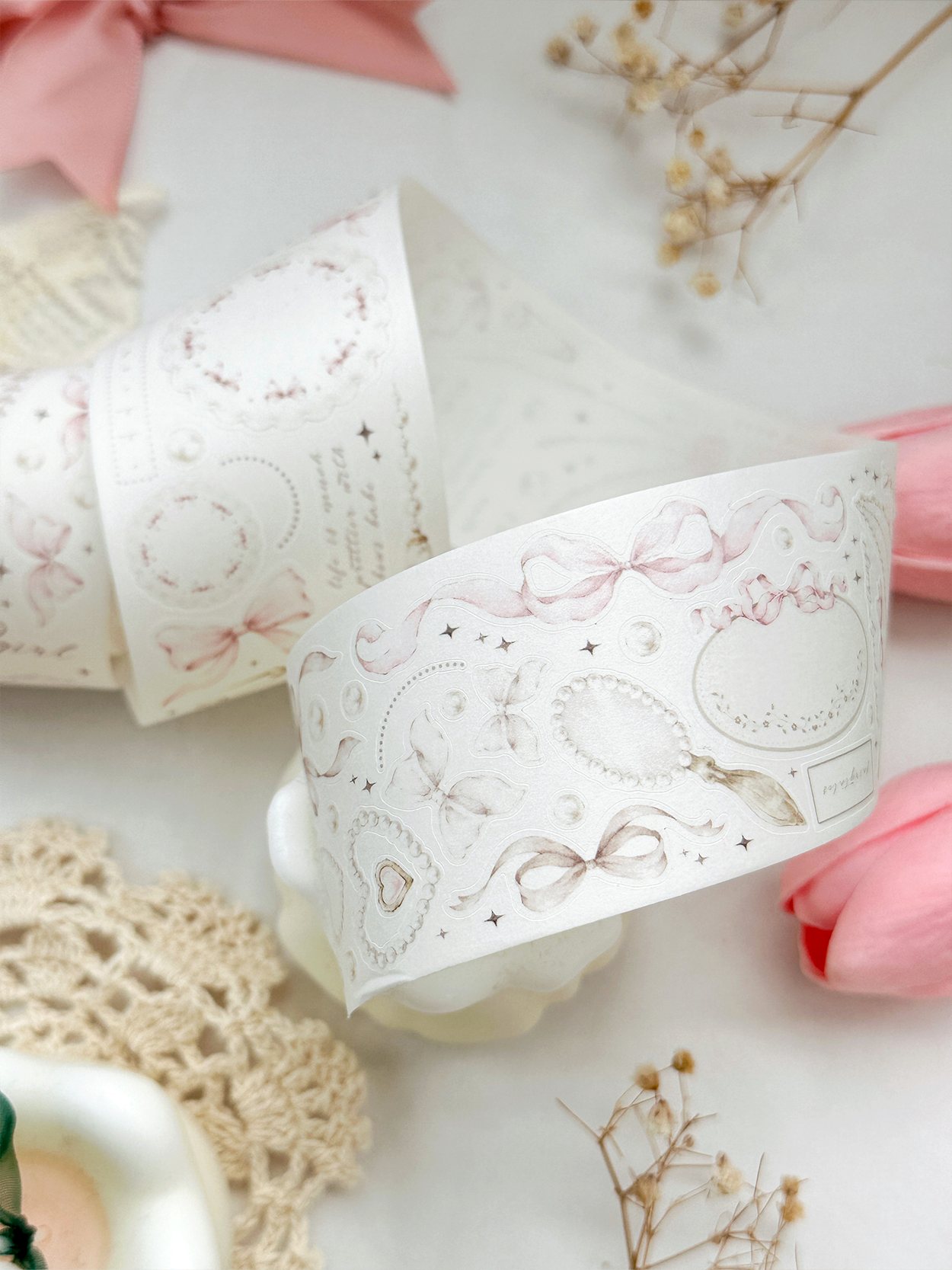 leelajournals - Wholesale Washi Tape - bows & pearls pet tape (pre-cut)8