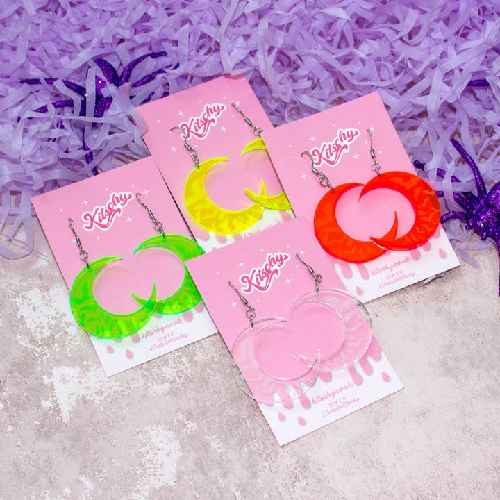 Bats Crescent Earrings Halloween Laser Cut Acrylic for wholesale by Kitschy