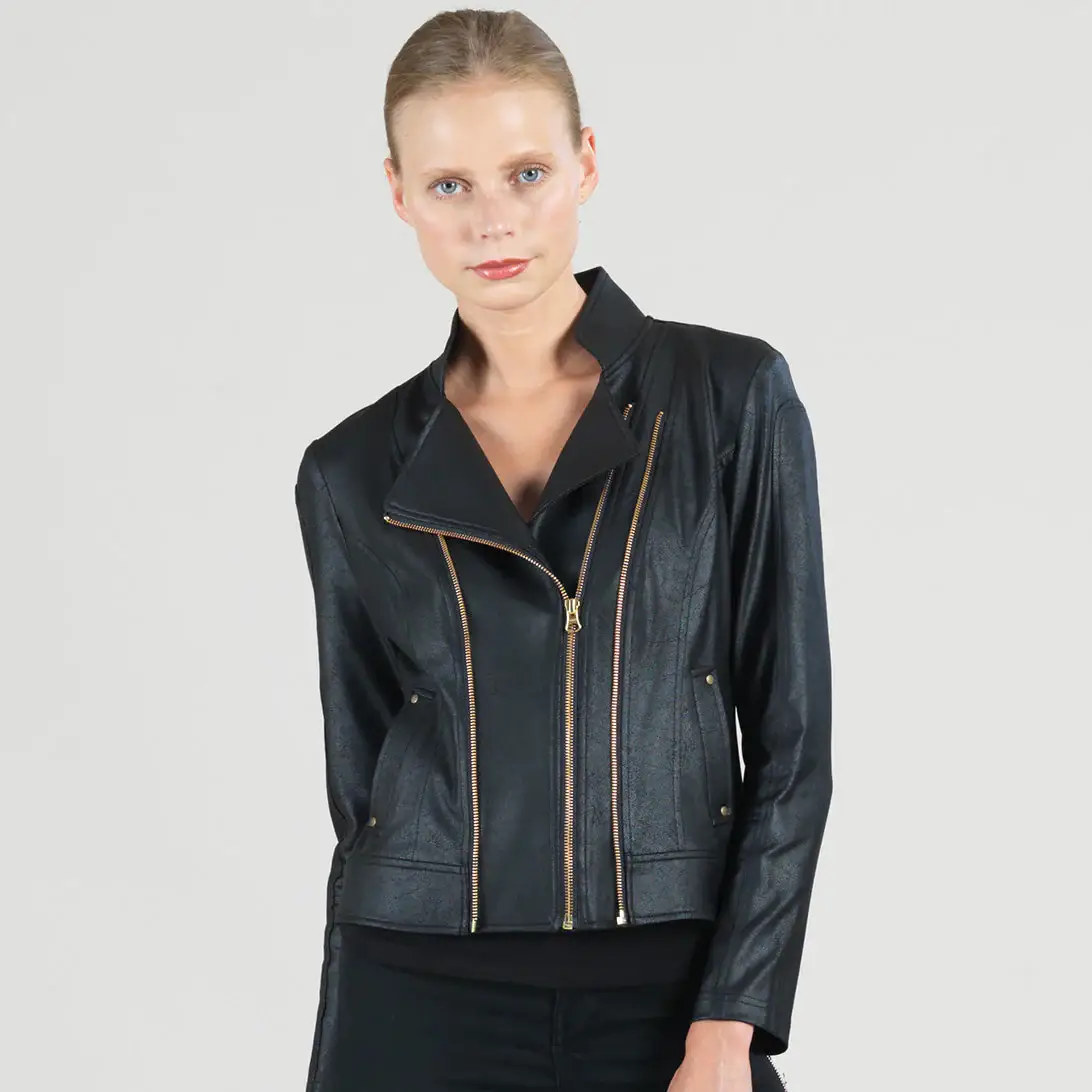 Clara Sunwoo - Vente Veste en cuir – femme - JKZ1 - Veste à double poche zippée en cuir liquide™6