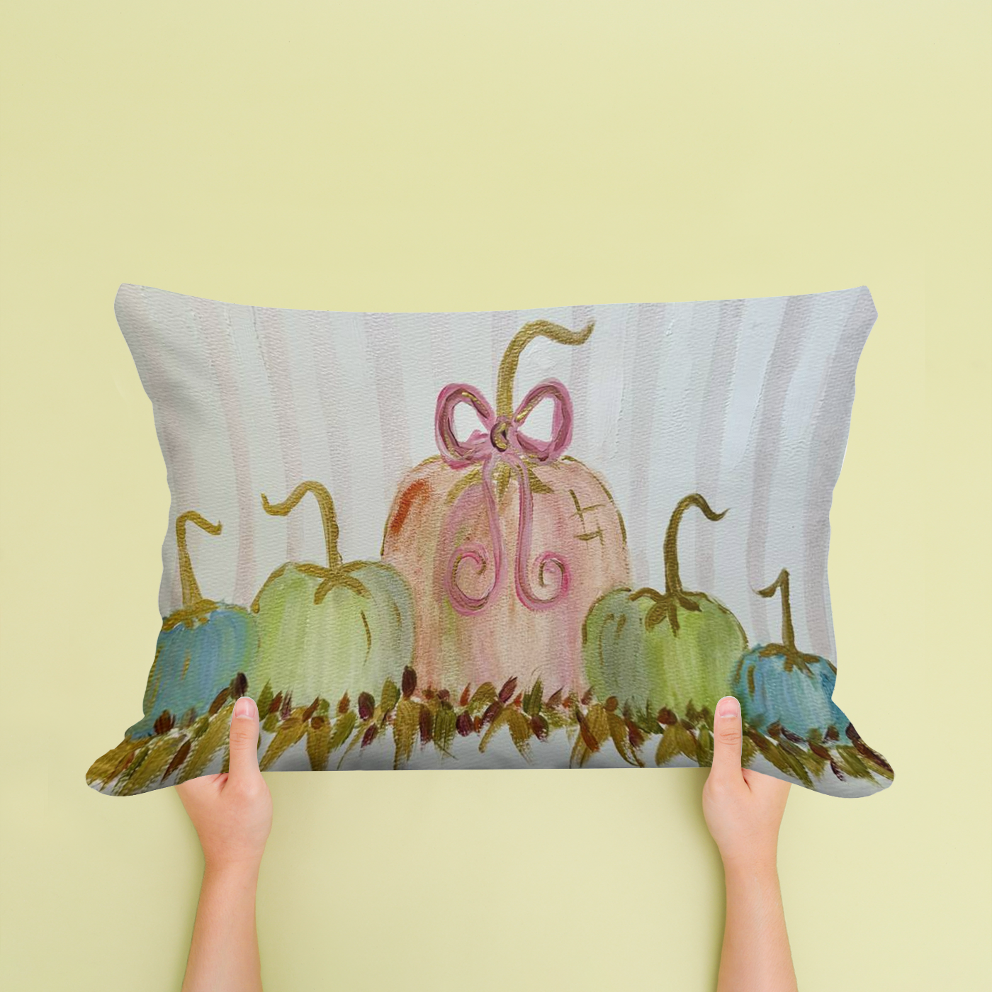 LuckyBird Apparel and Home - Wholesale Throw/Decorative Pillow - Bridgett Pink Bow Pumpkin Group Pillow0