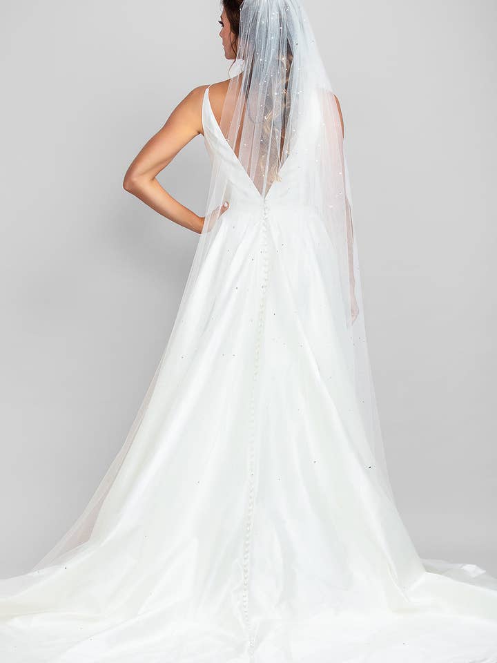 Kelly Cathedral Veil with Heavy Crystal Top and Hidden Heart Detail for wholesale by Ariel Taub
