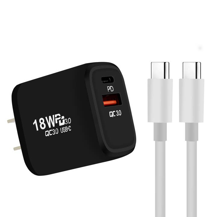 Mighty Wireless - Wholesale Charging Cable - 18W PD USB Wall Plug Combo Type-C To C Cable MW8183 BLACK