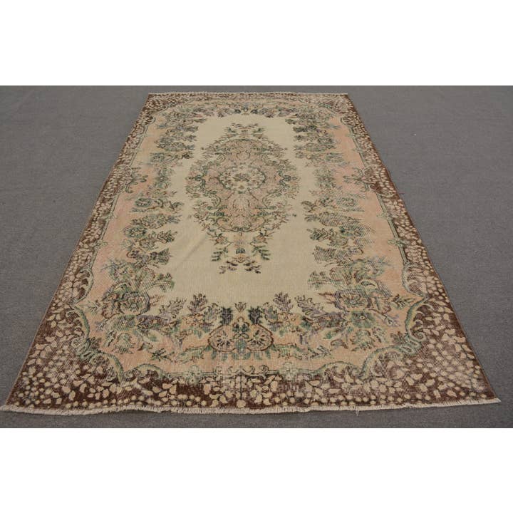 Vintage Handmade Wool Rug: Beige & Green Stripes for wholesale by The Loom Wholesale