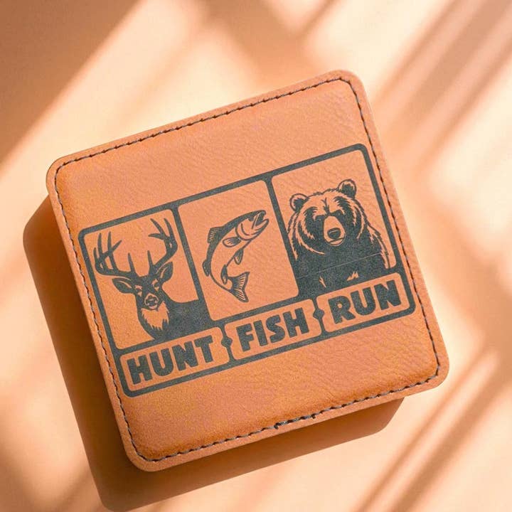Hunt Fish Run Leatherette Coaster for wholesale by My Current Obsessions Company